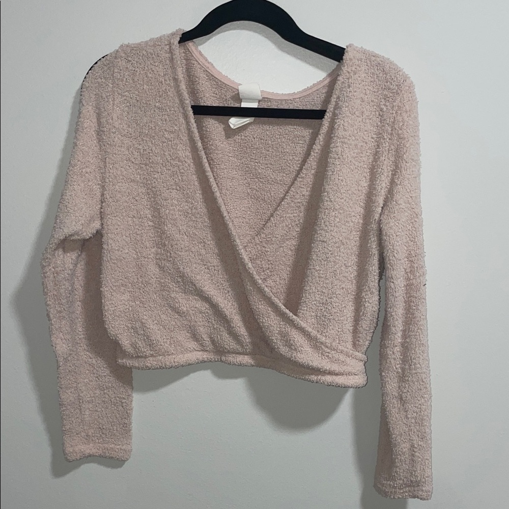 H&M Pink Cropped Wrap Sweater
